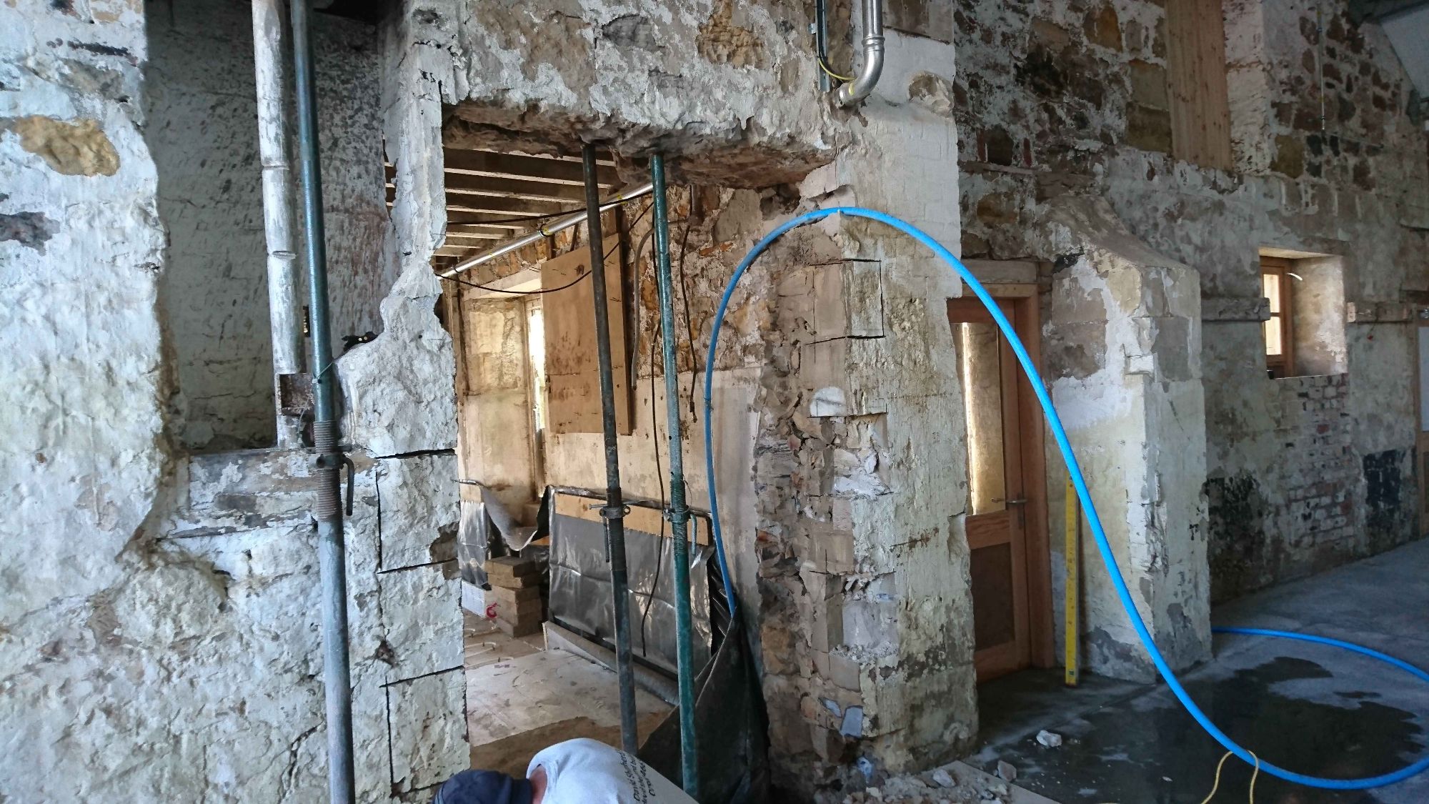 Before-Bowhouse Cut through wall and fit stone quoins and lintels 