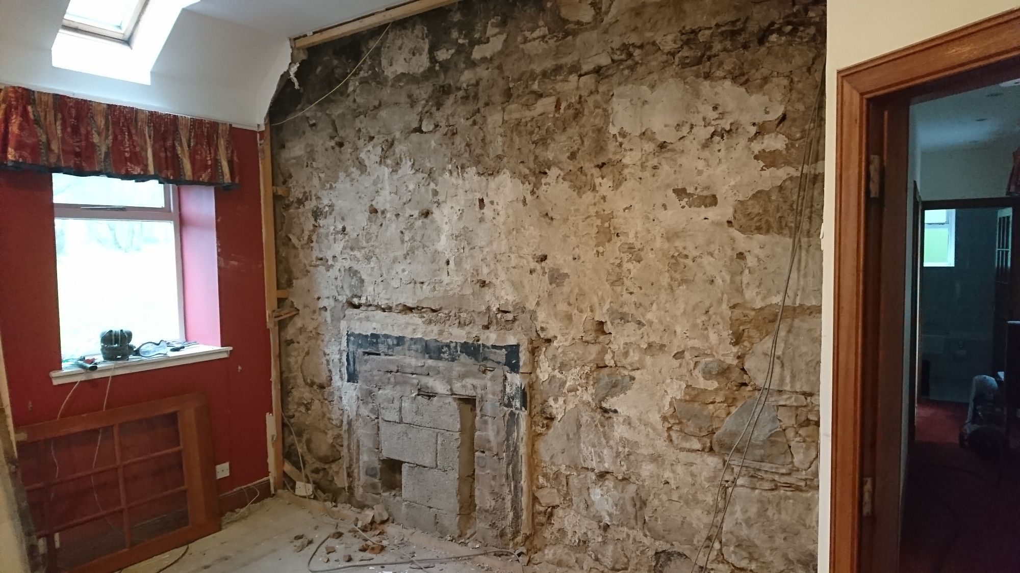 Before-Clean up stonework open up fireplace